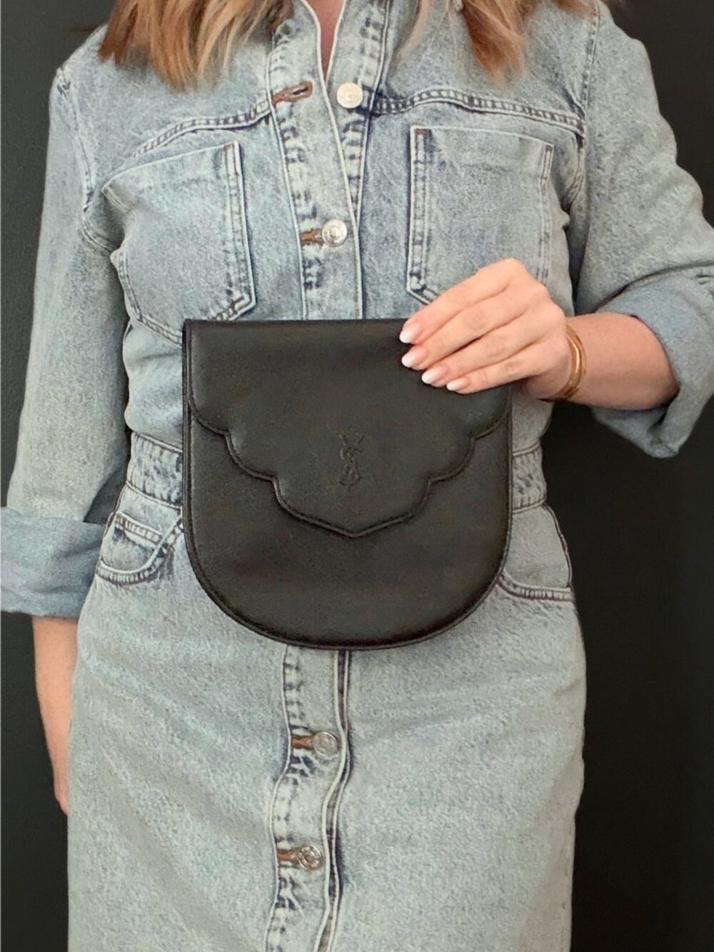 YVES SAINT LAURENT Vintage Saffiano Black Leather Crossbody & Clutch - Picture 9 of 9